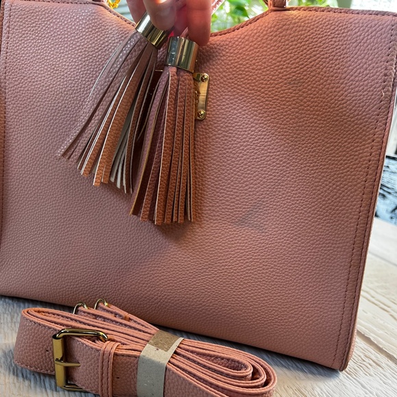 Vegan Leather [bebe] Pink NWT Convertible Handbag | Purse Tassels Gold Hardware - Picture 13 of 16